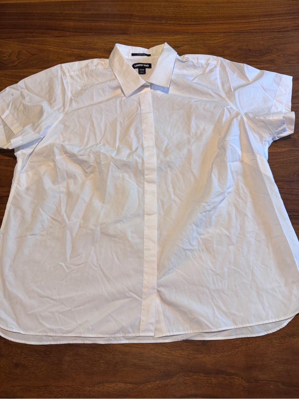 Lands’ End Crisp White Cotton Covered Placket Short Sleeve Shirt Plus Sz 20W EUC